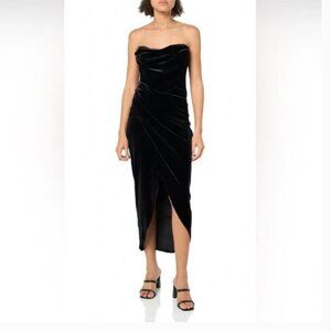 NEW ASTR Meghan Ruched Strapless Velvet Midi Dress Black Size Small
